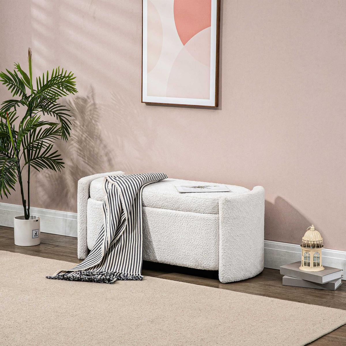TRUHENBANK Samtoptik Creme - Eukalyptusholzfarben/Creme, Holz/Kunststoff (44/45.5/105cm) - HOMCOM