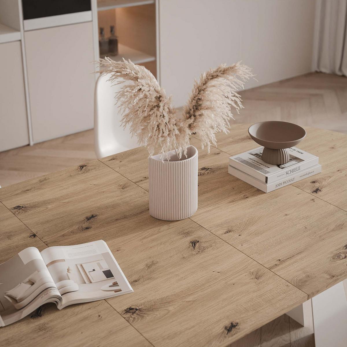 AUSZIEHTISCH FORTE 120/76 cm, Weiß / Artisan-Eiche - Eiche Artisan/Weiß, Holzwerkstoff/Metall (120/120/76cm) - Idohome