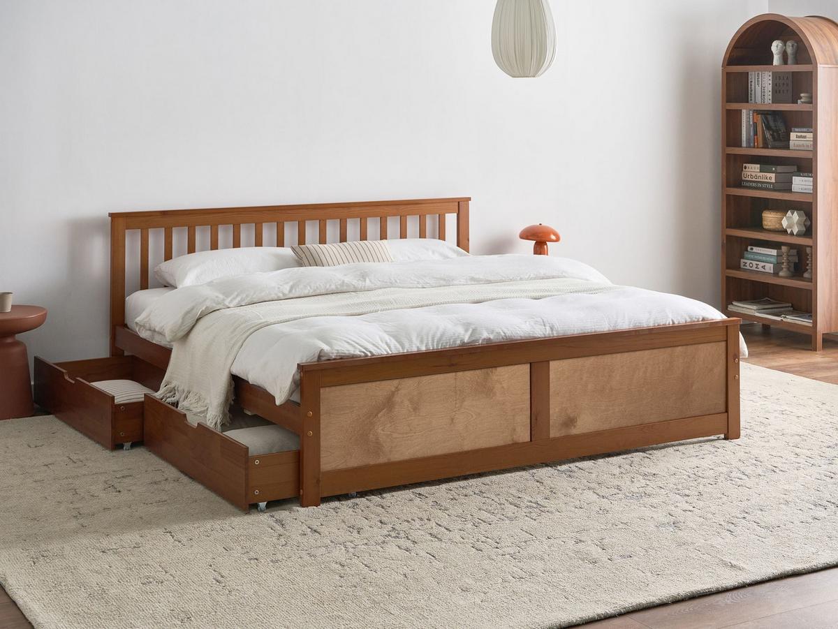 BETT mit 2 Schubladen 180/200 cm Kiefernholz Braun Olendon - Braun, Holz (180/200cm) - Beliani