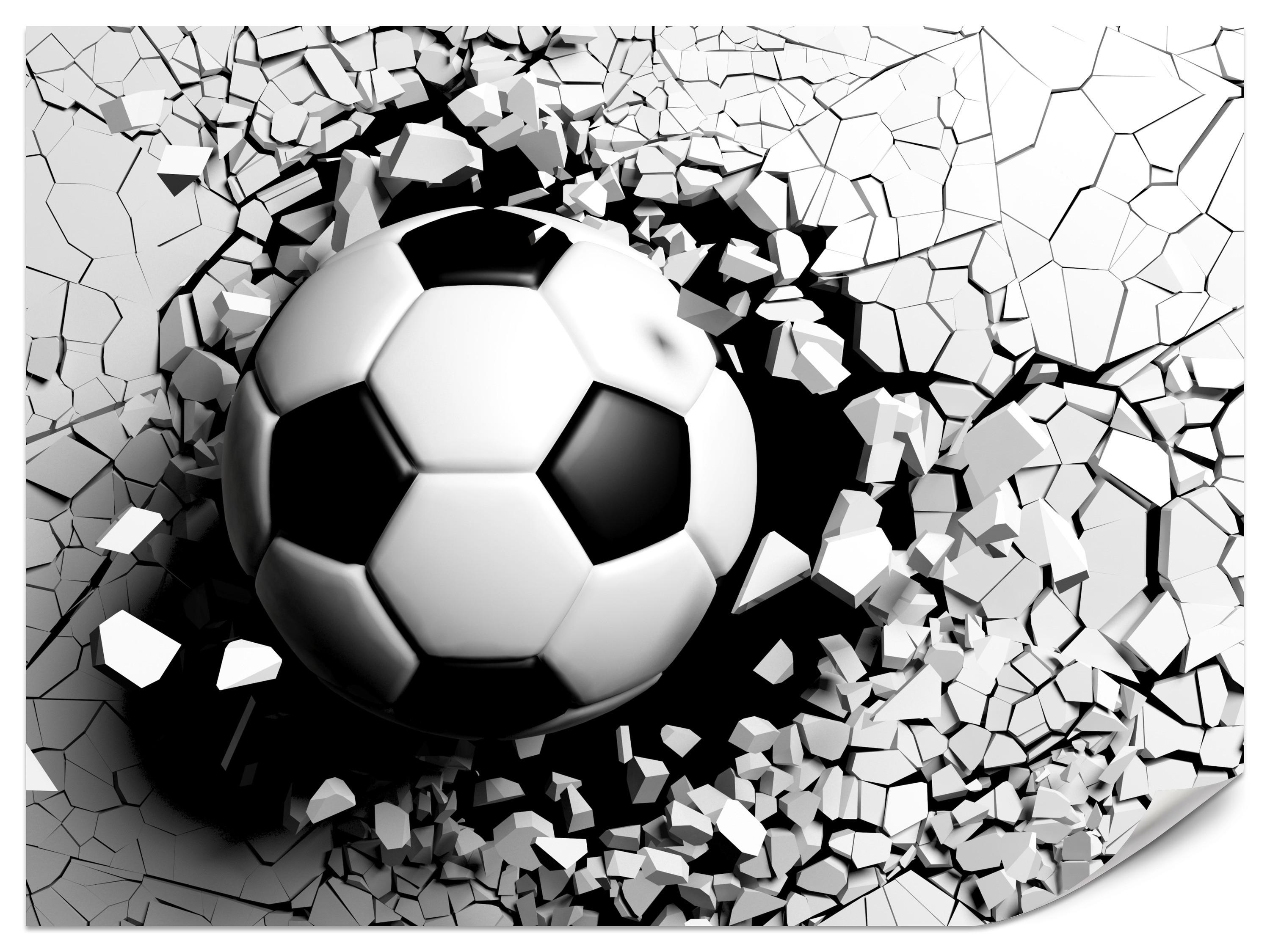 FOTOTAPETE für Wohnzimmer Fußball Betonwand Riss 150x105 - Schwarz/Weiß, Papier (150/105cm) - Muralo