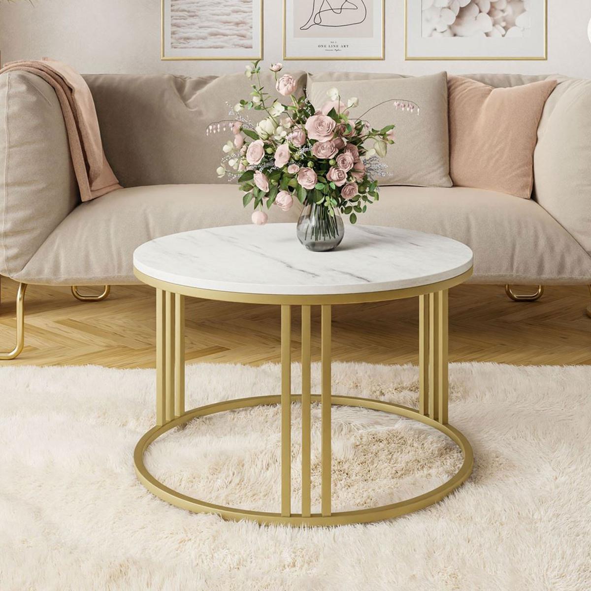 COUCHTISCH LORI LEVANTO mit goldfarbenem Fuß - Goldfarben, Holzwerkstoff (70/70/48cm) - Lookway