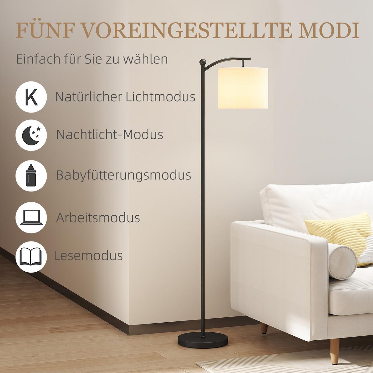 LED Stehlampe Stufenlos Dimmbar Stehleuchte mit Lampenschirm aus Stoff - Schwarz, Metall (54.3/30.6/159.6cm) - HOMCOM