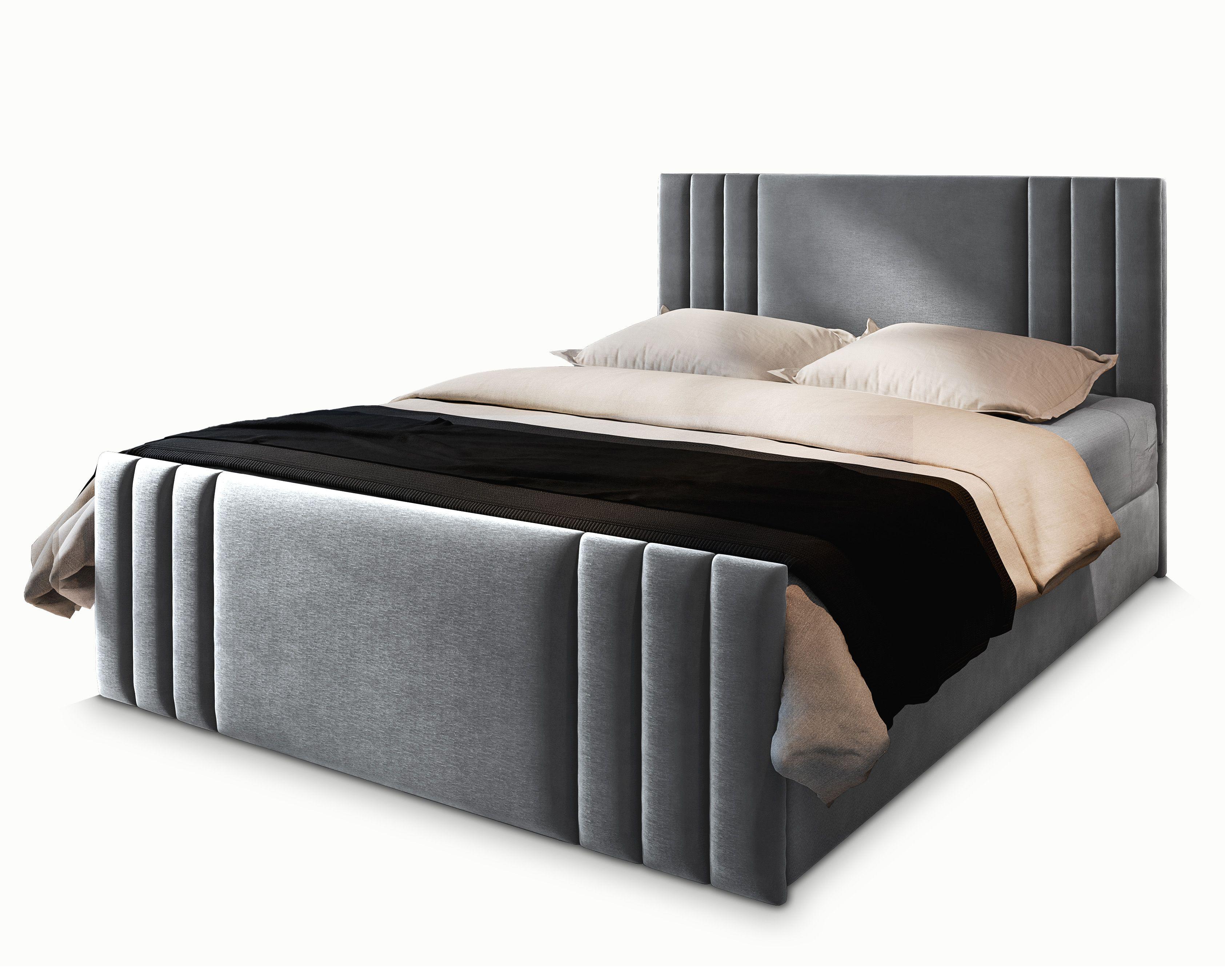 BOXBETT KANES 140x200 cm mit Matratze und Topper - Hellgrau - Hellgrau, Holz (140/200cm) - MASSENO