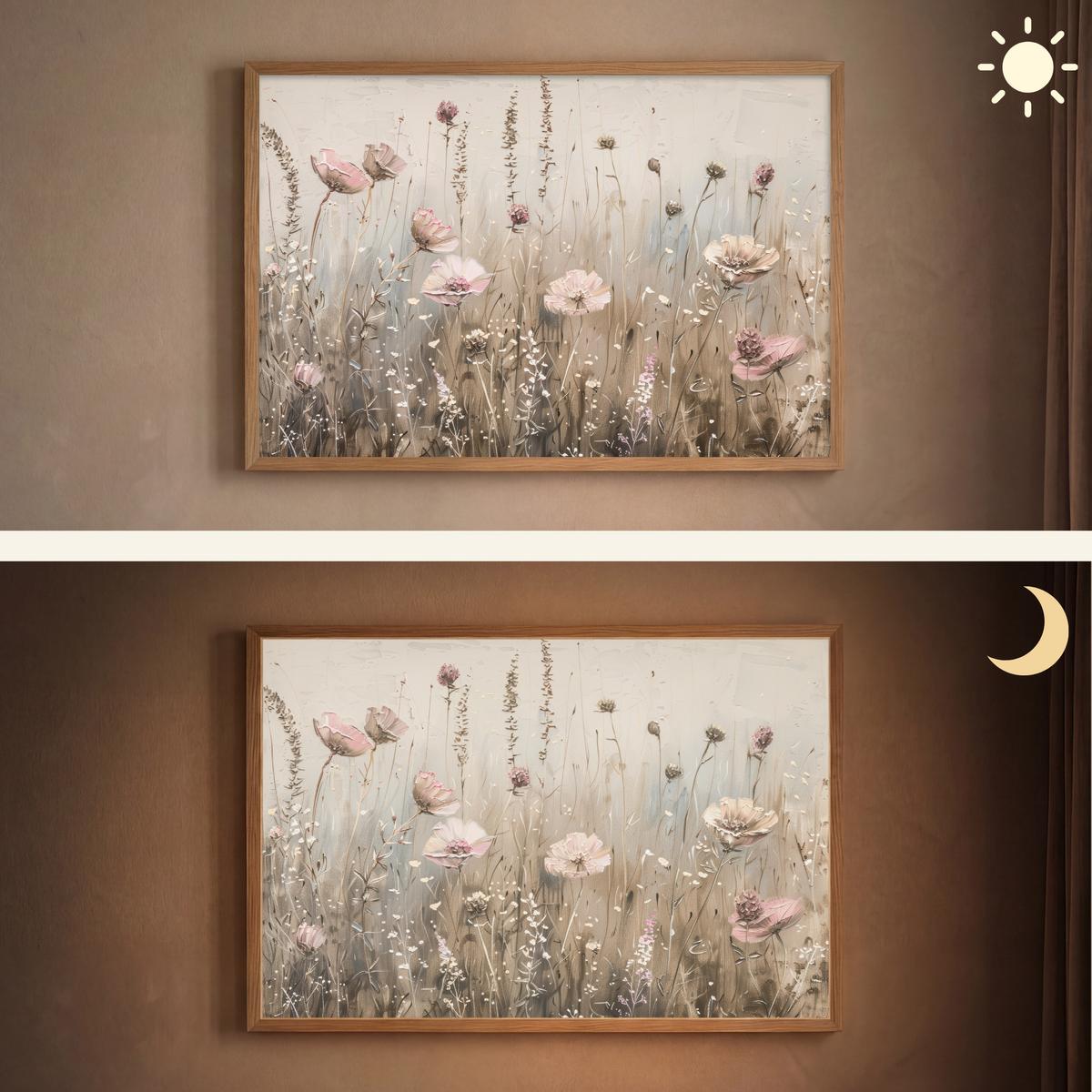 WANDLEUCHTE MIT AKKU Blumen - Rosa - Modern - Beige 90x60 cm - Altrosa, Holzwerkstoff (90/60/8cm) - OnlyWow