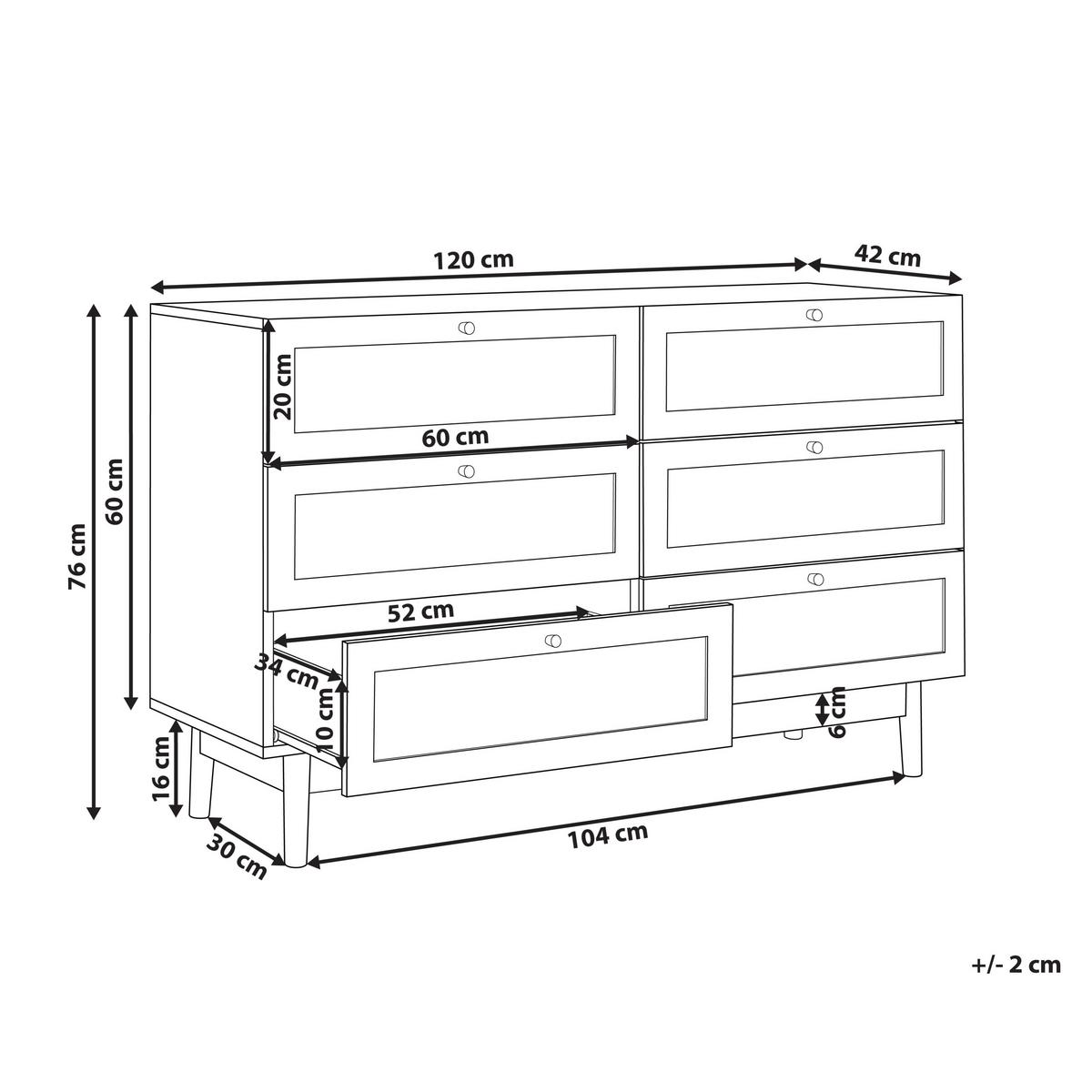 KOMMODE mit 6 Schubladen Hellbraun Nivo - Braun, Holzwerkstoff (120/76/42cm) - Beliani