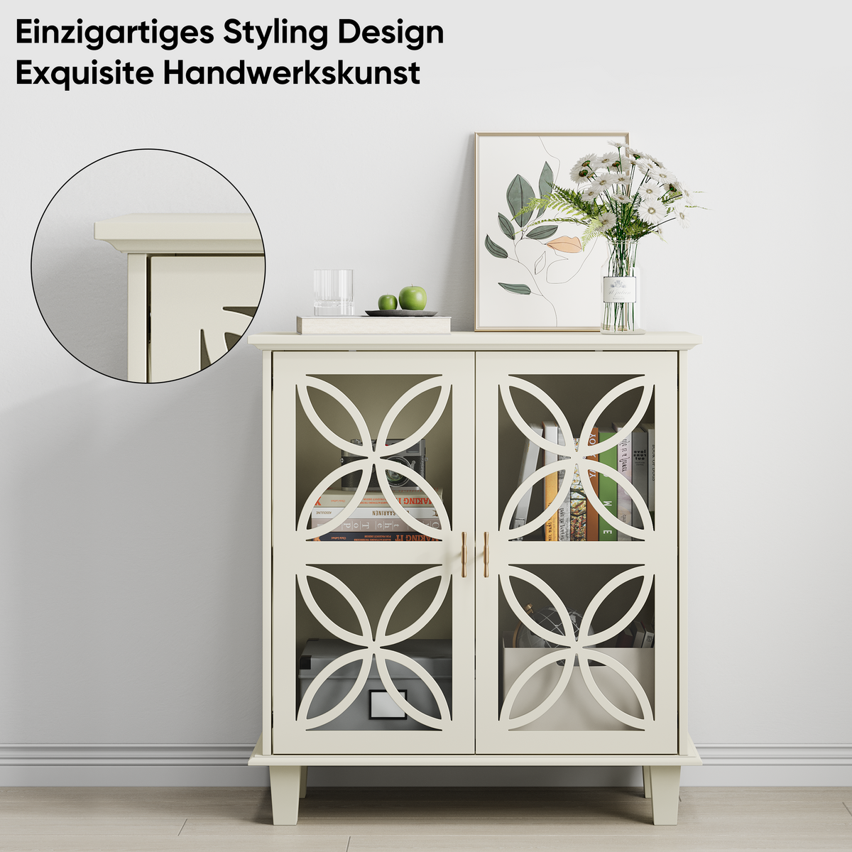 SIDEBOARD 80 cm Creme MDF & Glas mit 2 Glastüren und verstellbaren Regalen - Beige/Creme, Holzwerkstoff (80/87/38cm) - Urban Meuble
