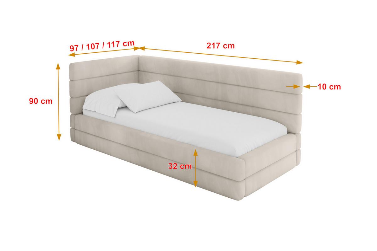 EINZELLBETT Jugendbett mit Bettkasten, Rechts - BEMY 100x200 Beige - Sandfarben, Holzwerkstoff/Textil (100/200cm) - ALTDECOR