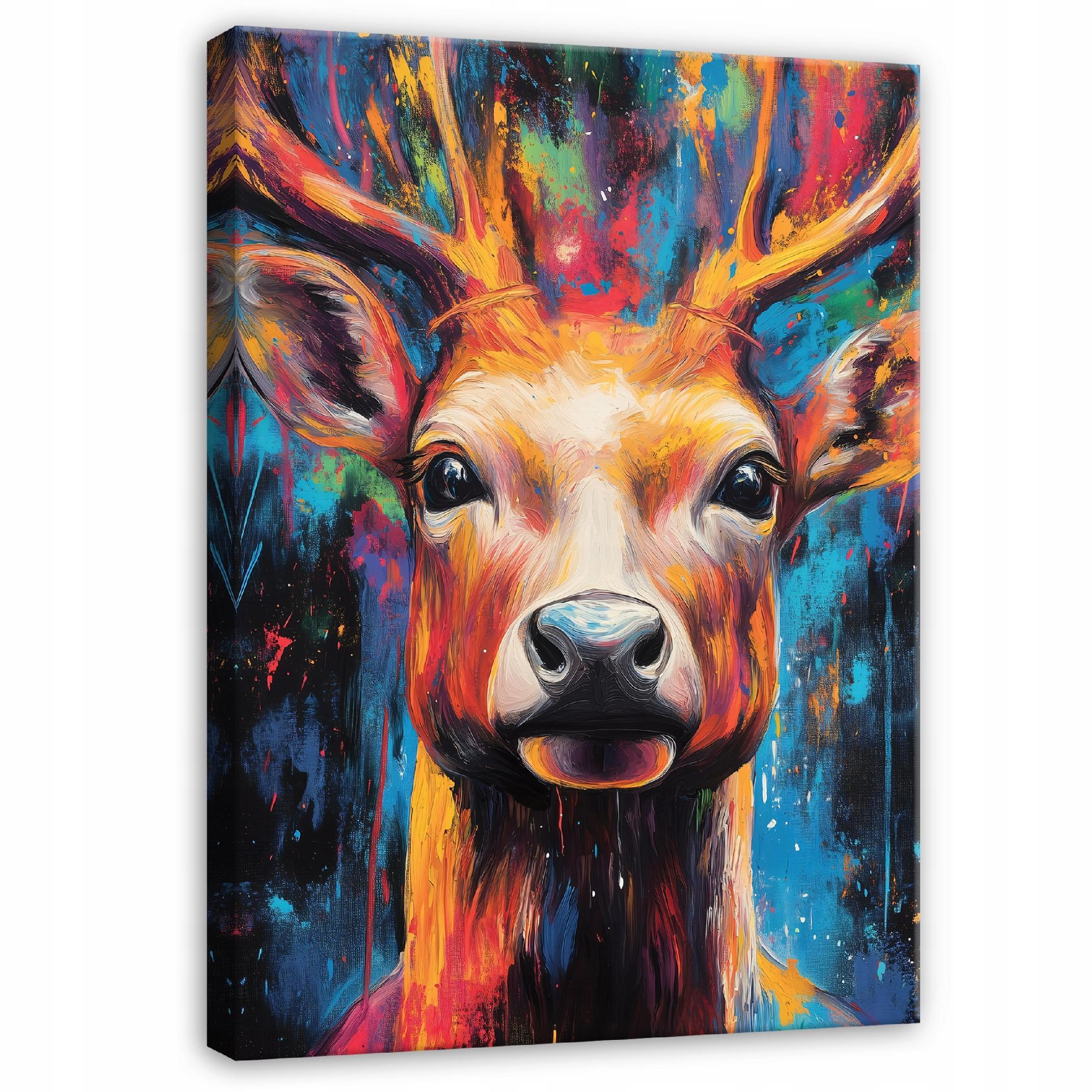 LEINWANDBILD Abstrakt Hirsch Bunt Modern Wohnzimmer 100x70 - Multicolor, Holzwerkstoff (70/100cm) - Wallarena