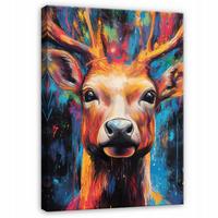 LEINWANDBILD Abstrakt Hirsch Bunt Modern Wohnzimmer 100x70 - Multicolor, Holzwerkstoff (70/100cm) - Wallarena