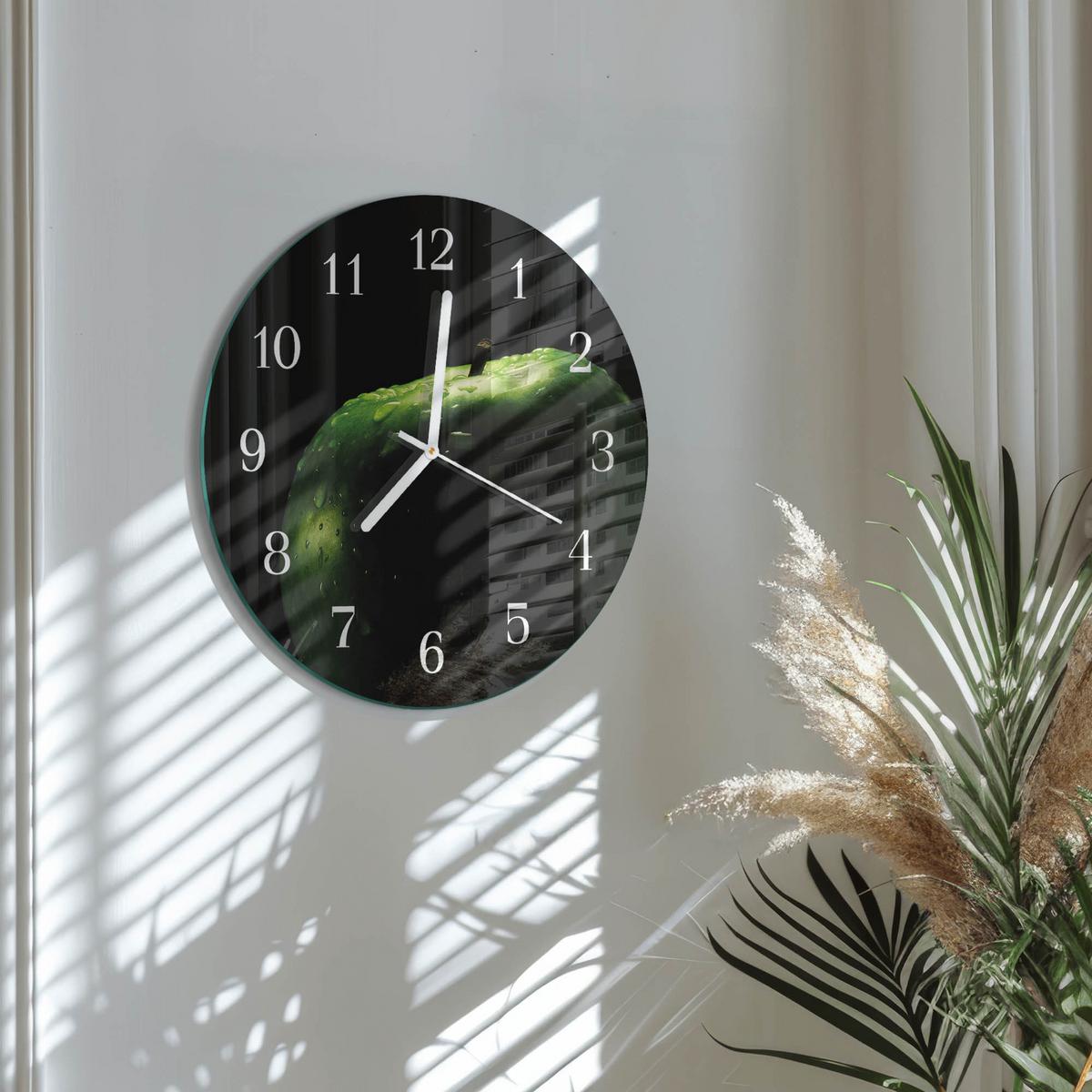 WANDUHR aus Glas Ø30 cm - Apfel - Grün, Glas (30/30/0.4cm) - TULUP