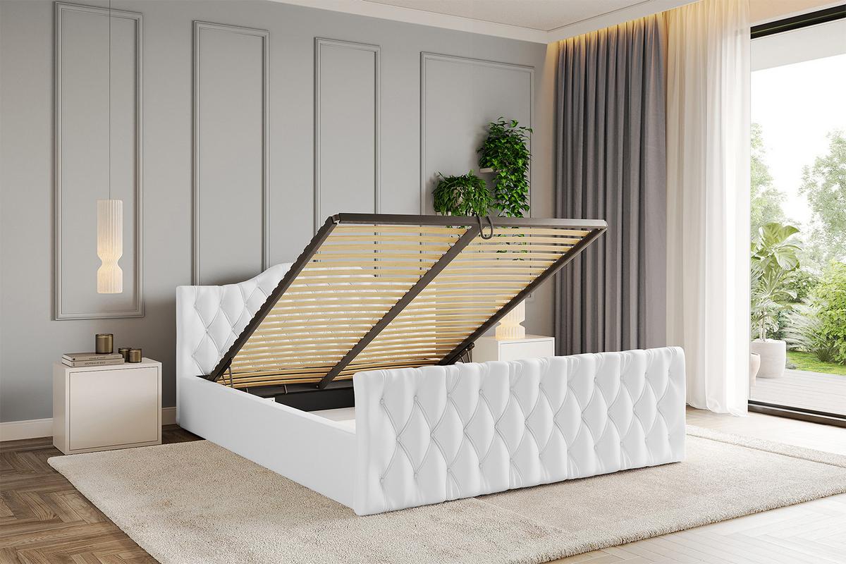 POLSTERBETT mit Bettkasten, Fußteil und Lattenrost, Boxbett mit Matratze H3/H4 - FALIO-Z-V1 120x200 Weiß Kunstleder - Weiß Hochglanz, Holzwerkstoff/Textil (120/200cm) - ALTDECOR