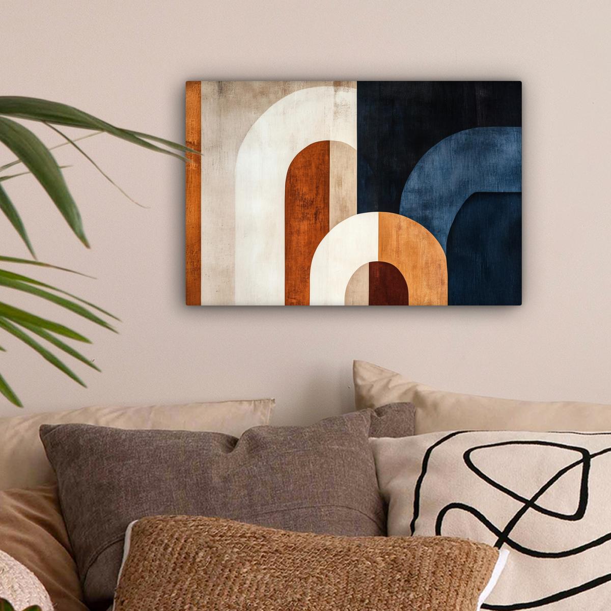 LEINWANDBILD Abstrakt - Formen - Dunkelblau Deko Schlafzimmer 30x20 cm - Cognac, Textil (30/20cm) - MuchoWow