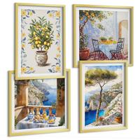 BILDER SET 4er Set - 50x50 cm & 40x60 cm Goldrahmen - Gemälde von Zitronenbäumen - Goldfarben, Kunststoff (50/50cm) - TULUP