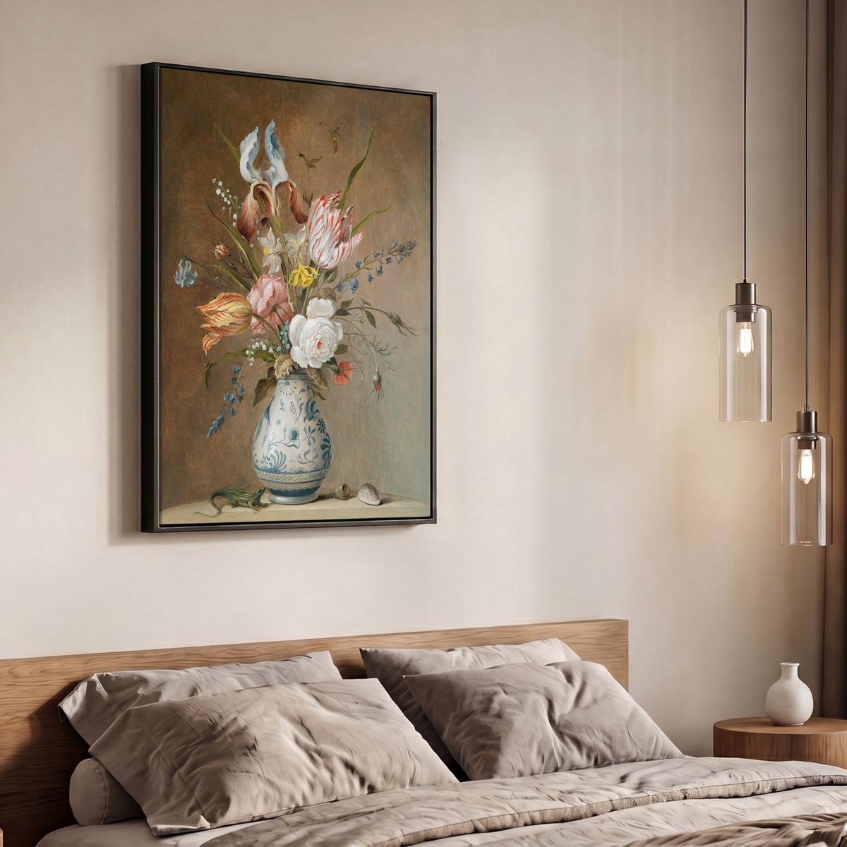 LEINWAND Bilder mit Rahmen - Alte Meister - Blumen - Balthasar van der Ast - 70x100 - Hellbraun, Textil (70/100cm) - MuchoWow