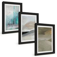 BILDER SET 3er Set - 20x30 cm Schwarzer Rahmen - Gemalte abstrakte Dekorationen - Schwarz, Kunststoff (20/30cm) - TULUP