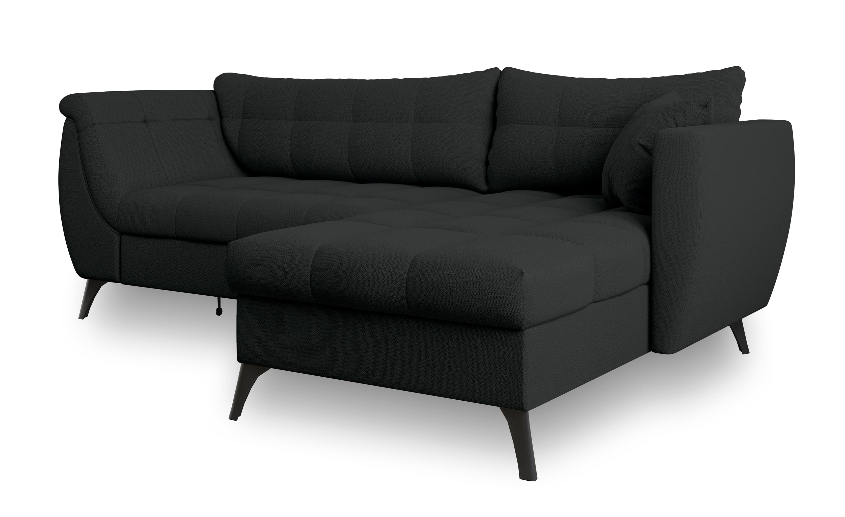 ECKSOFA MOLLIS Schwarz Geflochtener-Stoff mit Schlaffunktion - Schwarz, Holz (241/154cm) - MASSENO