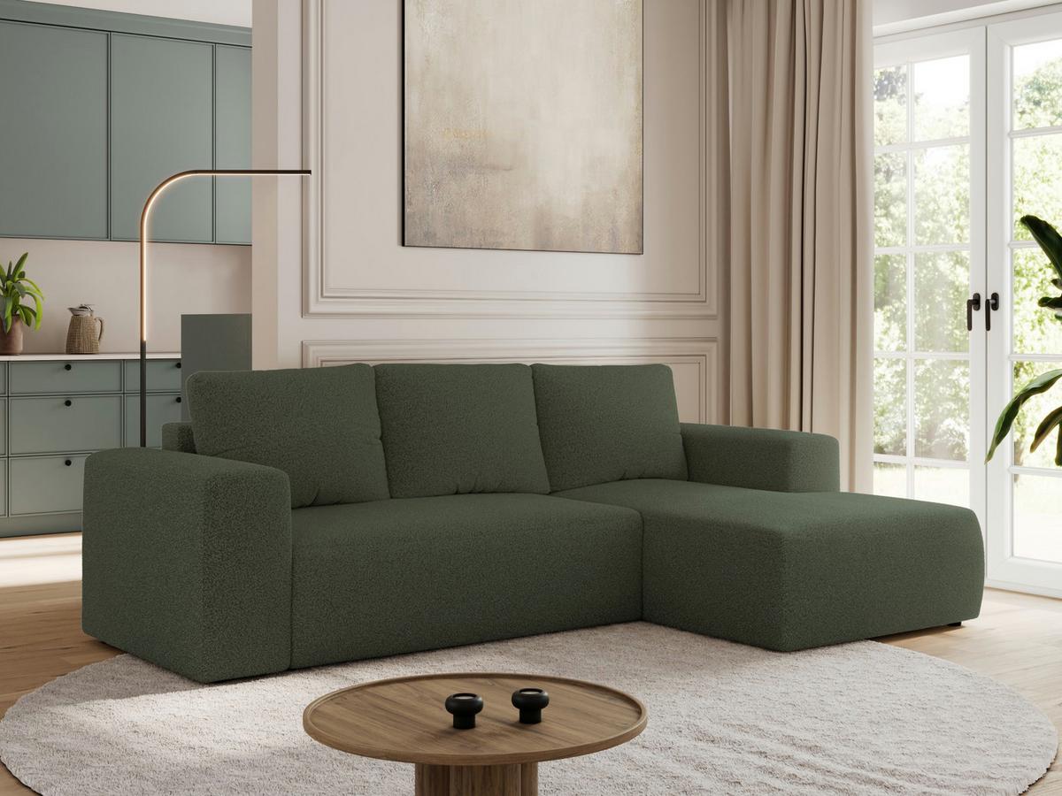 ECKSOFA TRENTINO L Grün Boucle - Rechts - Schwarz/Grün, Kunststoff/Textil (164/266cm) - MKS