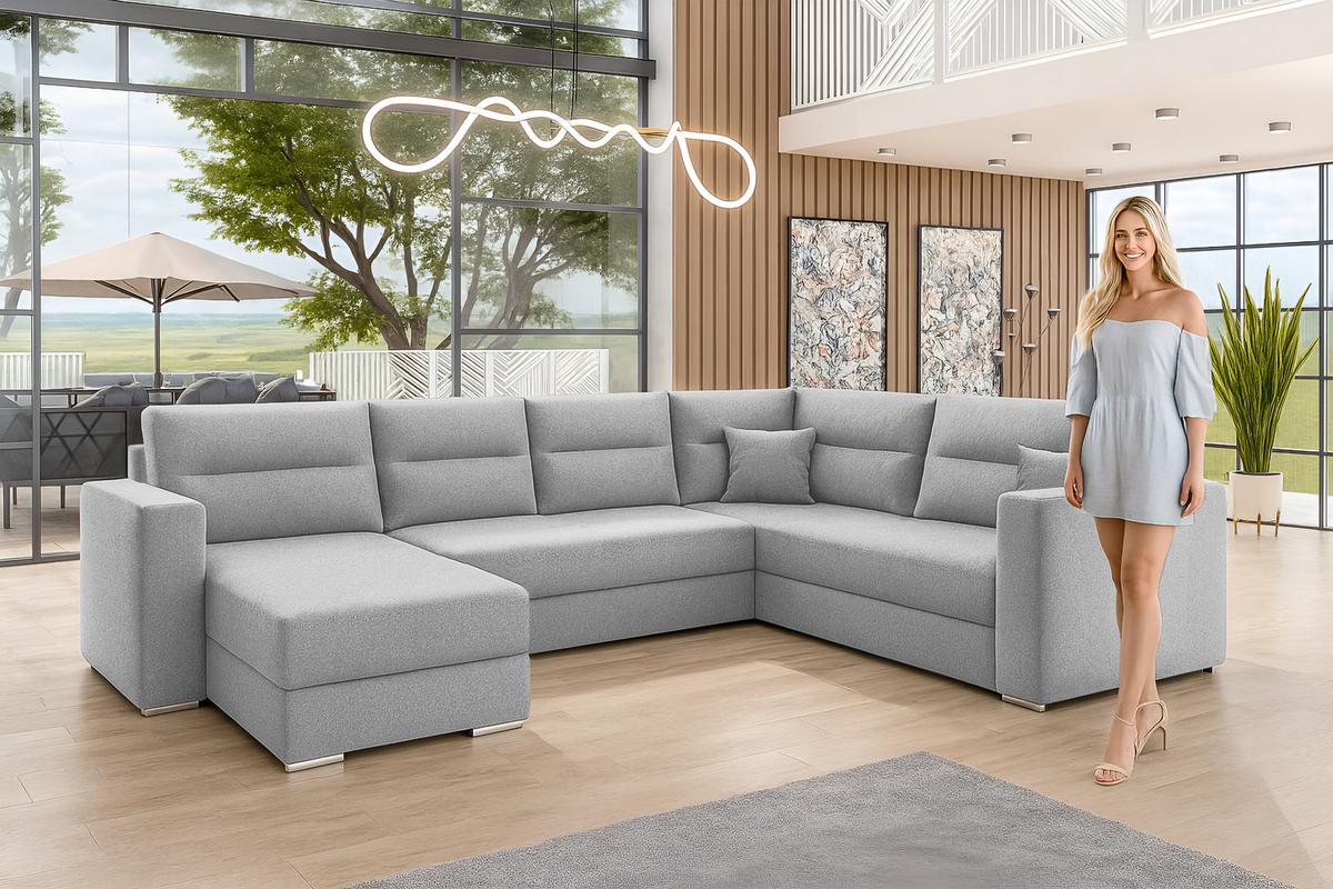 WOHNLANDSCHAFT Lovere Grau 314/217/90 cm mit Bettkasten Schlaffunktion Komfort - Schwarz/Grau, Kunststoff/Textil (314/90/217cm) - AX Living