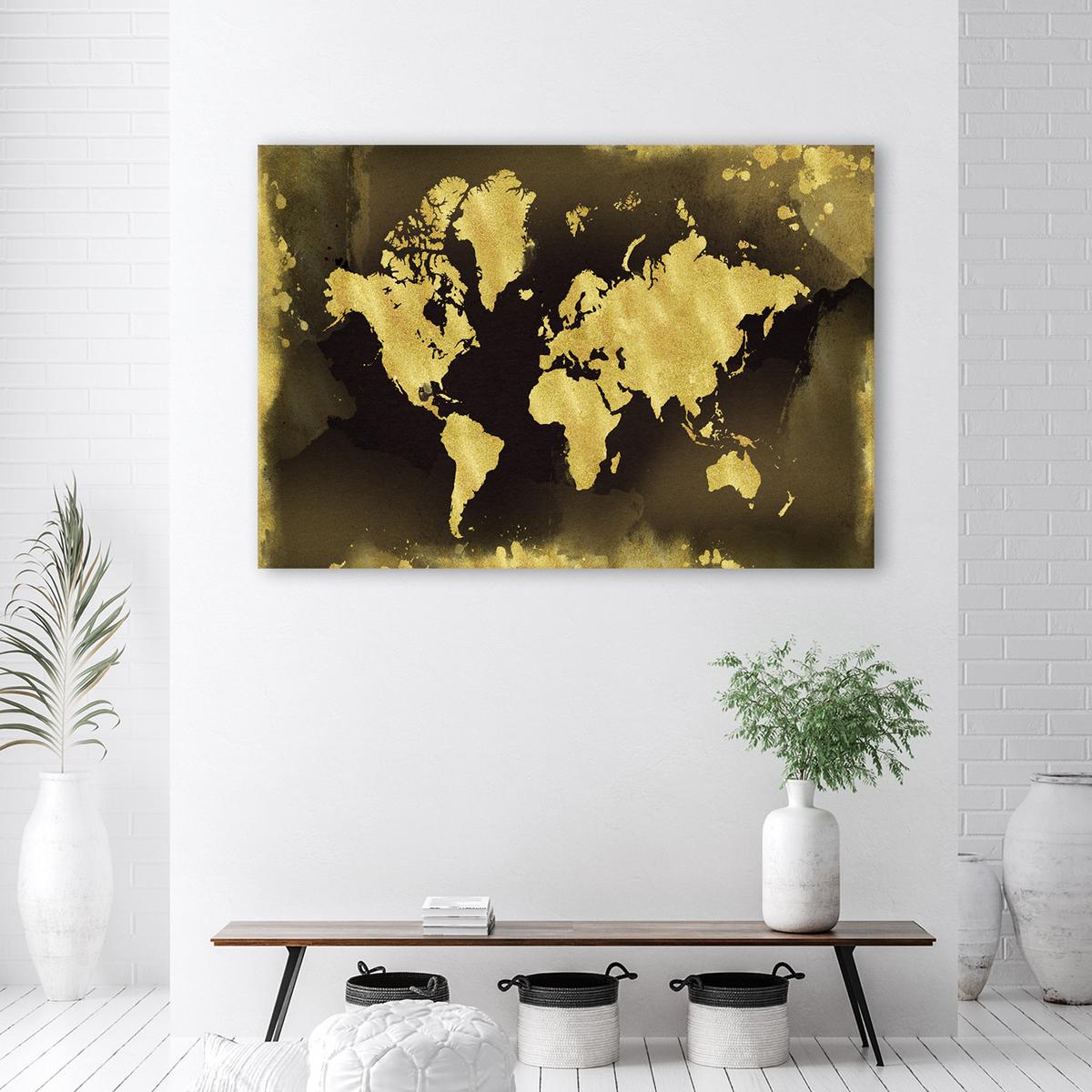 WANDBILD goldene weltkarte vintage - Goldfarben, Textil (60/40cm) - Feeby