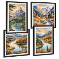 BILDER SET 4er Set - 50x50 cm & 40x60 cm Schwarzer Rahmen - Berglandschaften mit einem Fluss - Schwarz, Kunststoff (50/50cm) - TULUP