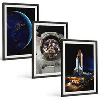 BILDER SET 3er Set - 40x60 cm Schwarzer Rahmen - Weltraum Erde Astronaut Rakete - Schwarz, Kunststoff (40/60cm) - TULUP