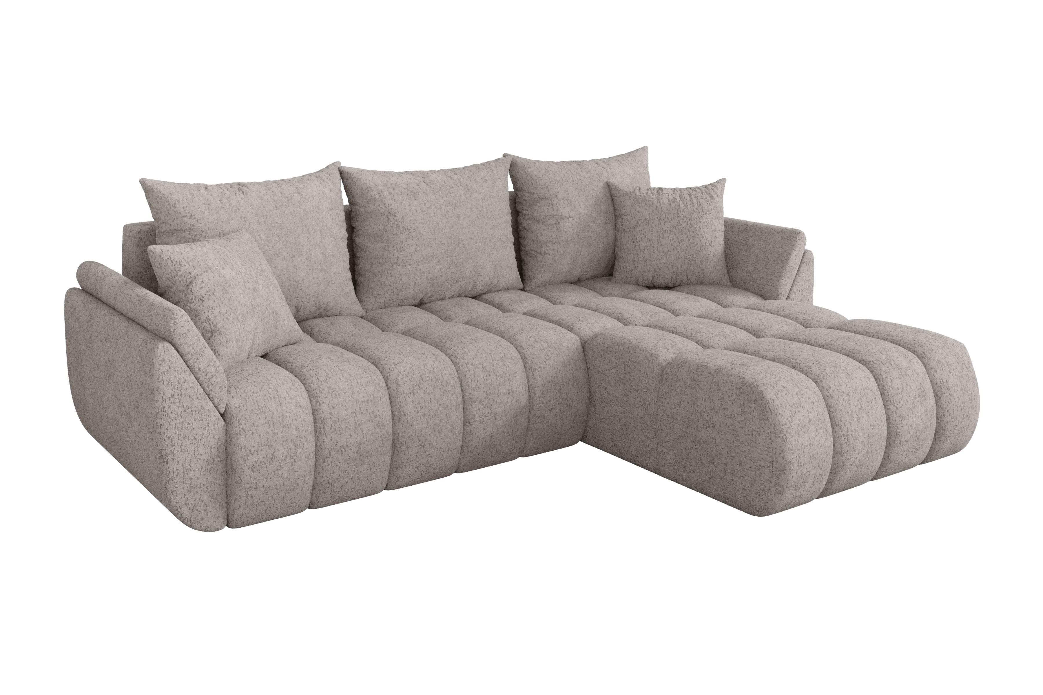 ECKSOFA mit Schlaffunktion Ottomane Rechts TOKO-L-v1 277x194x86 Hellgrau Velours - Hellgrau/Schwarz, Holzwerkstoff/Kunststoff (277/194cm) - ALTDECOR