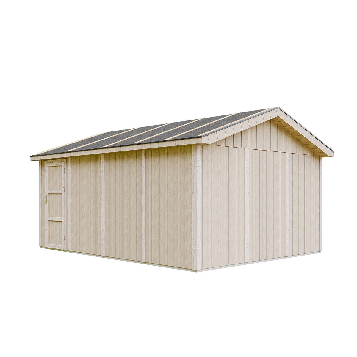 GARAGE Premium Qualität 17 m²- L378xB530 cm - Konstruktion aus LP Smartside-Panels - Gartenhaus M991B - Beige, Holzwerkstoff (354/269/486cm) - Timbela