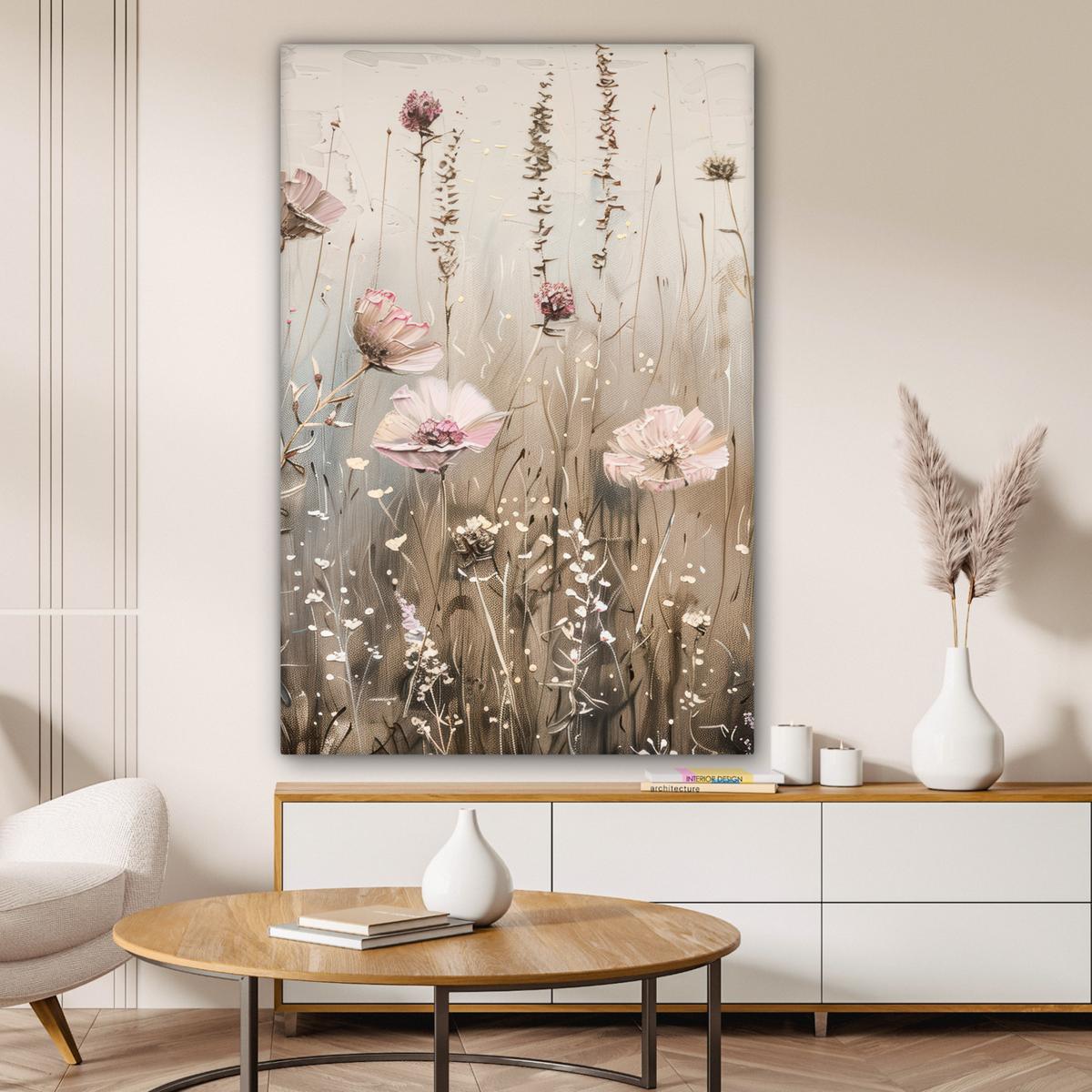 LEINWANDBILD Blumen - Rosa - Modern - Beige Deko XXL 80x120 cm - Beige, Textil (80/120cm) - MuchoWow