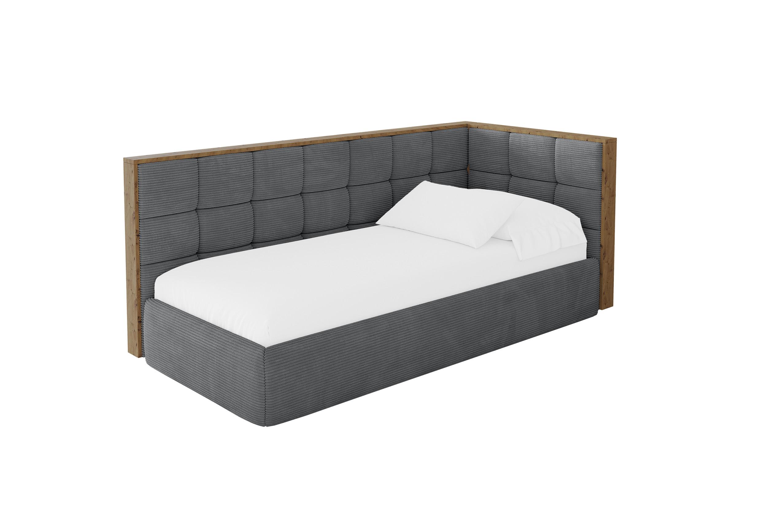 EINZELLBETT Jugendbett mit Bettkasten, Links - SOVY 100x200 Dunkelgrau - Graphitfarben, Holzwerkstoff/Textil (100/200cm) - ALTDECOR