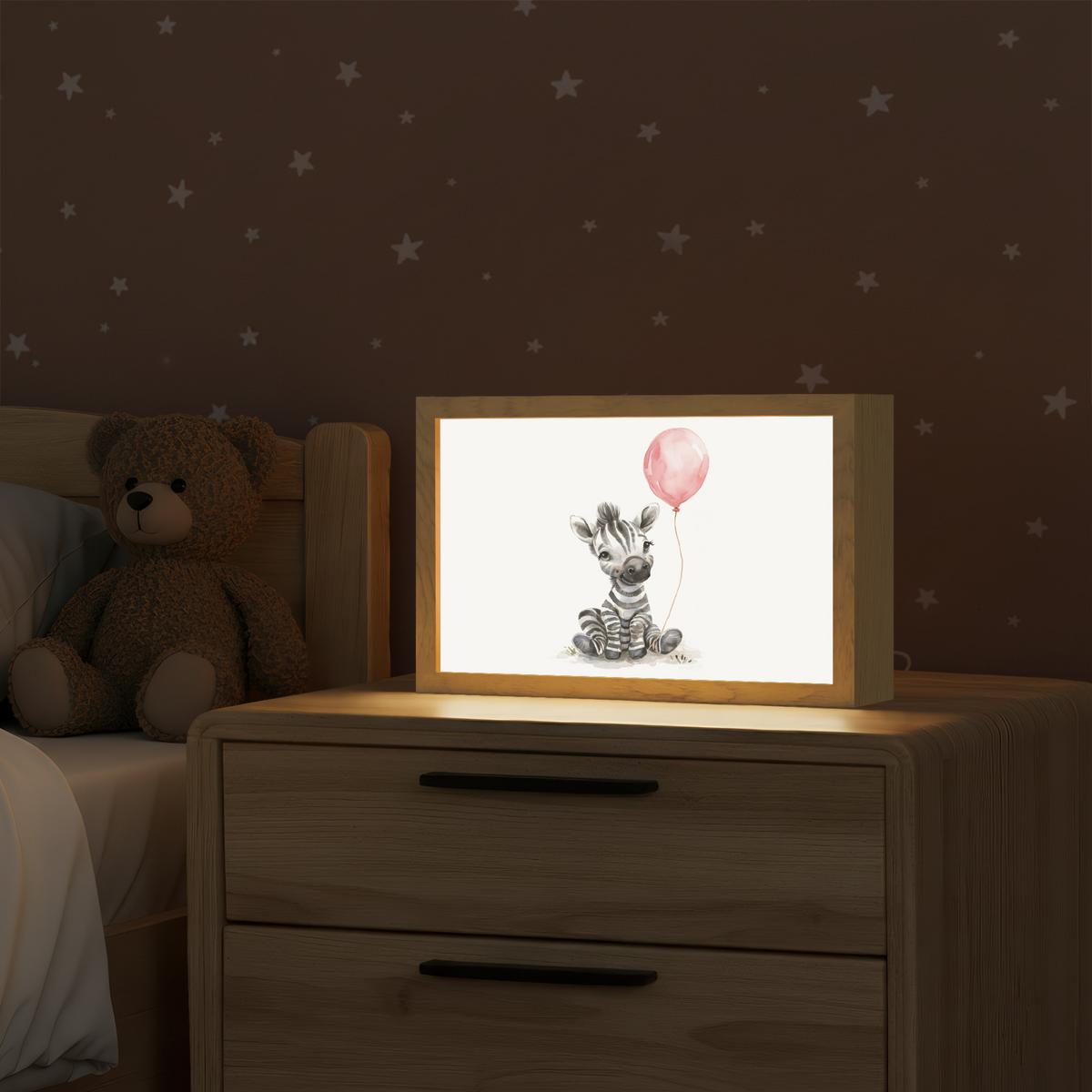 WANDLEUCHTE Zebra - Baby - Tiere - Rosa Luftballon 30x20 cm - Weiß, Holzwerkstoff (30/20/8cm) - OnlyWow