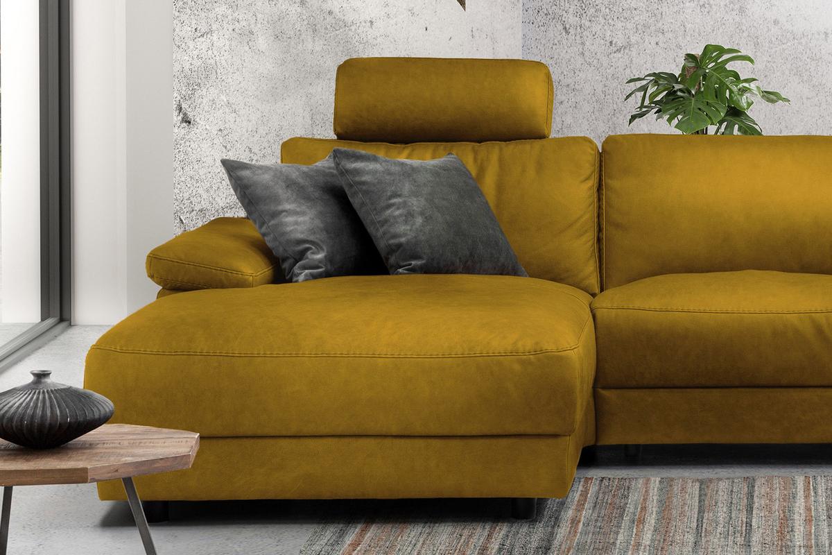 ECKSOFA XL MOTORISCHER RELAXFUNKTION LOLA Gelb Webstoff Relaxfunktion - Currygelb/Gelb, Textil (304/178cm) - KAWOLA
