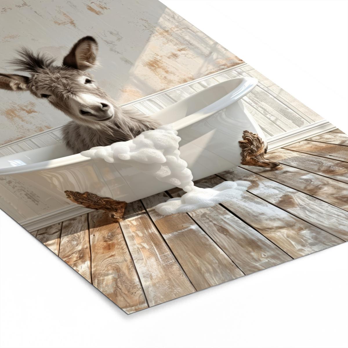 POSTER MIT RAHMEN Esel - Tiere - Badewanne - Schaumstoff 60x90 cm - Weiß, Papier (60/90cm) - MuchoWow