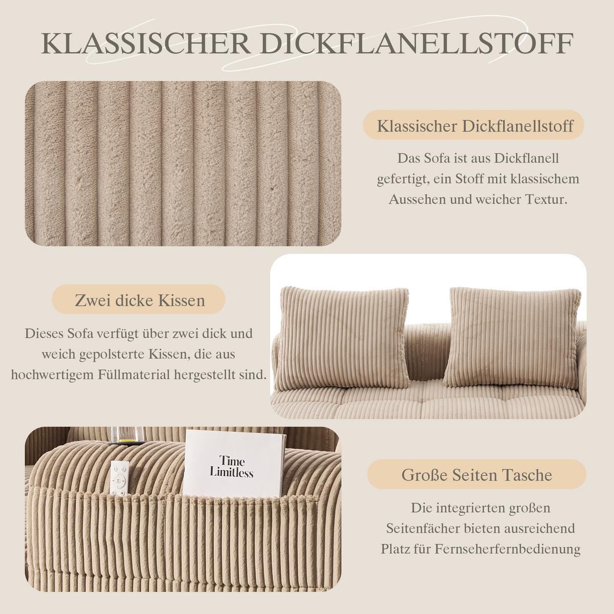 CHAISELONGUE in Cord Übergroßer Relaxsessel mit Seitentaschen - Taupe, Textil (158/61/93cm) - Urban Meuble