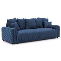 SCHLAFSOFA Calma mit Bettkasten im Bumpy-Design aus weichem Marineblau Plüschcord - Blau/Schwarz, Holz/Kunststoff (239/88/98cm) - S-Style