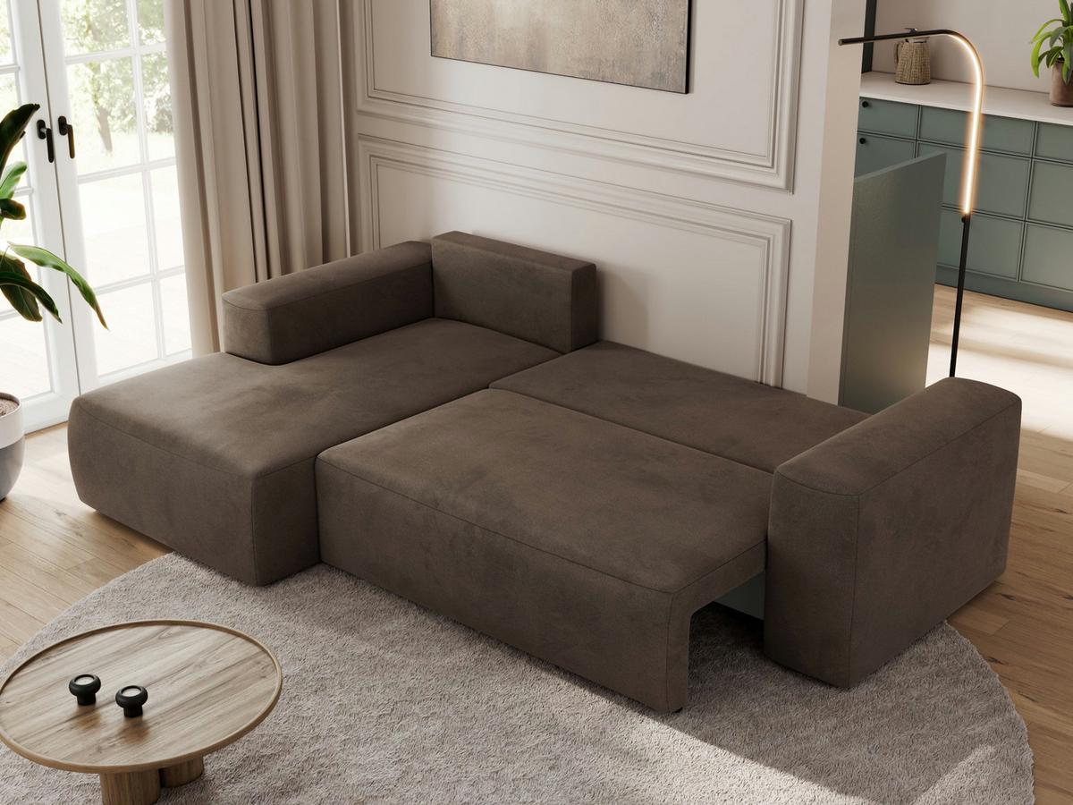 ECKSOFA TRENTINO L Braun Velvet - Links - Schwarz/Braun, Kunststoff/Textil (266/164cm) - MKS