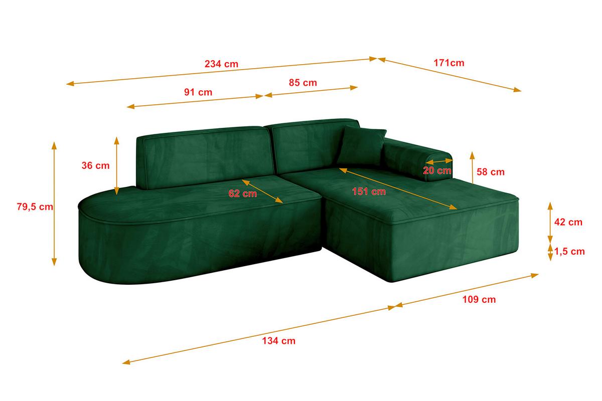 ECKSOFA Ottomane Rechts IREA-L1-v3 - 234x171x79 cm Grün - Grün, Holzwerkstoff/Textil (171/234cm) - ALTDECOR