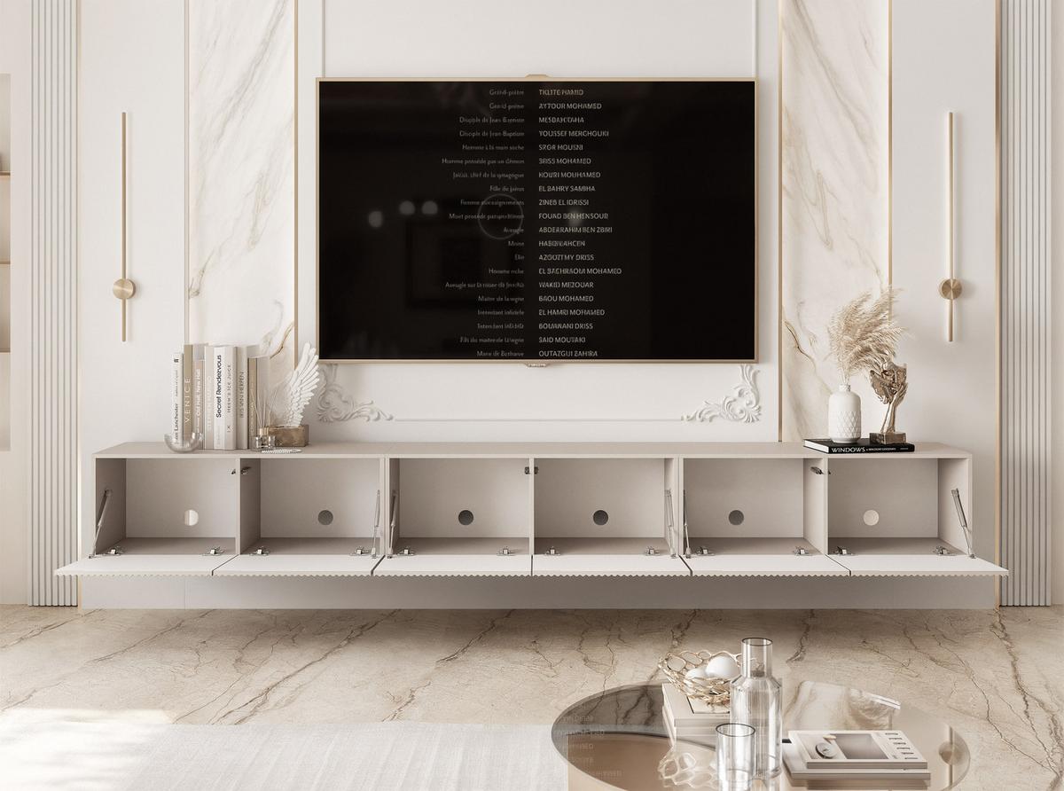 TV-HÄNGESCHRANK ANGEL 300 cm, geriffelte Front, LED-Beleuchtung, Kaschmir - Kaschmir, Holzwerkstoff (300/36/40cm) - Idohome