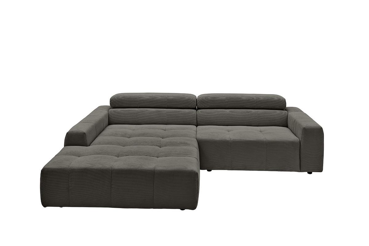 ECKSOFA MIT MOTORISCHEM SITZVORZUG RENO Anthrazit Cord Relaxfunktion - Anthrazit/Schwarz, Kunststoff/Textil (258/217cm) - KAWOLA