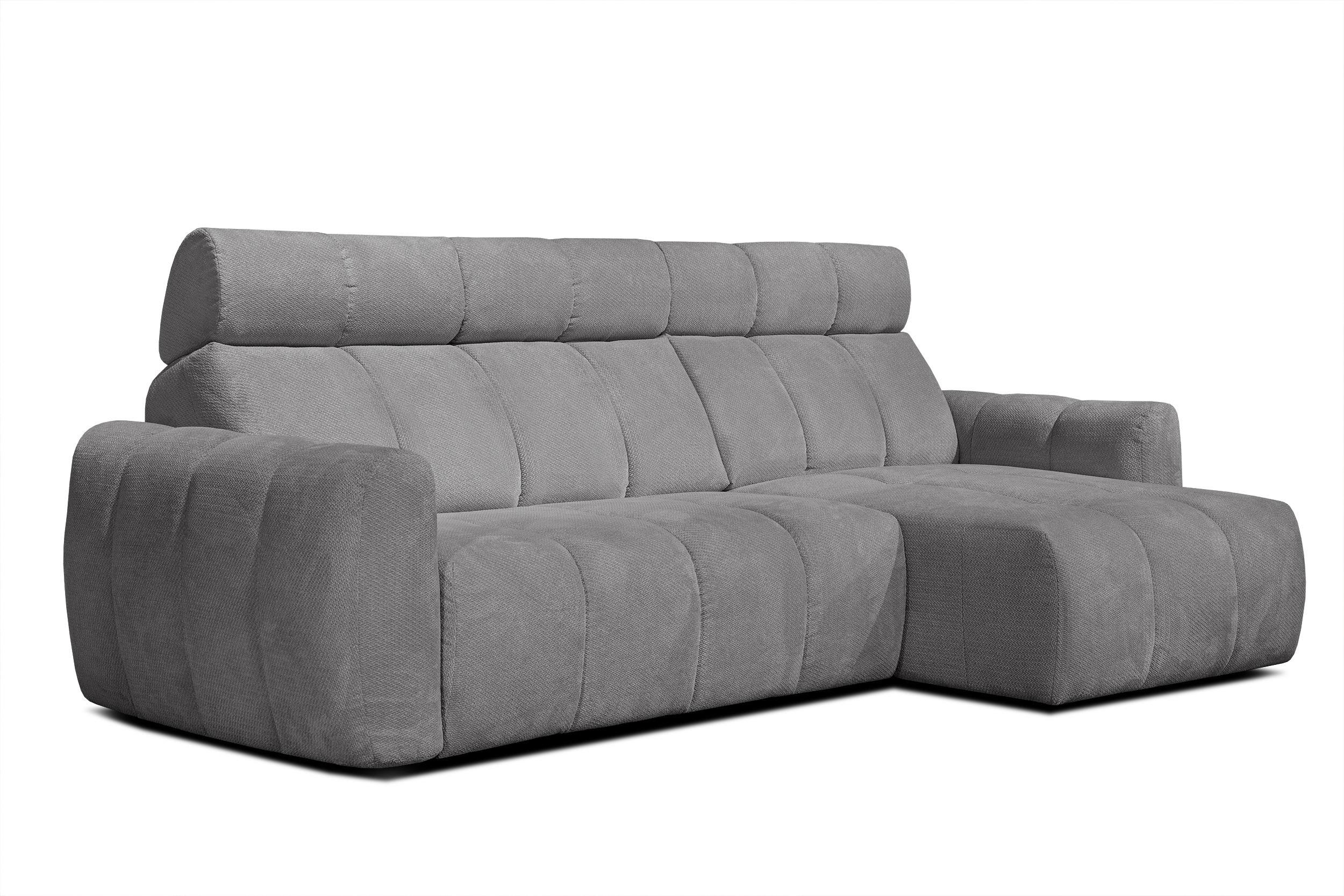 ECKSOFA KIMI 3-Sitzer, ausziehbarer Sitz, verstellbare Kopfstützen, grau - Schwarz/Grau, Holzwerkstoff/Textil (270/160cm) - Wozimo