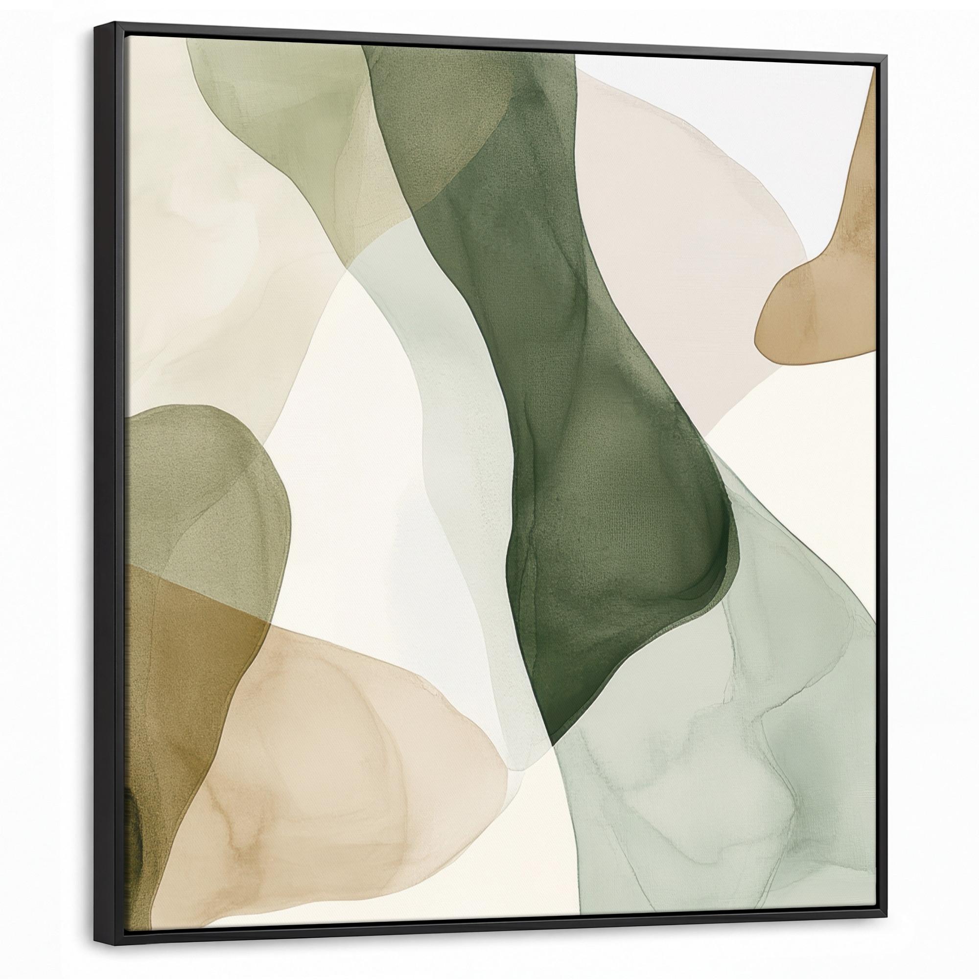 LEINWAND Bilder mit Rahmen - Japandi - Abstrakt - Grün - 90x90 - Salbeigrün, Textil (90/90cm) - MuchoWow