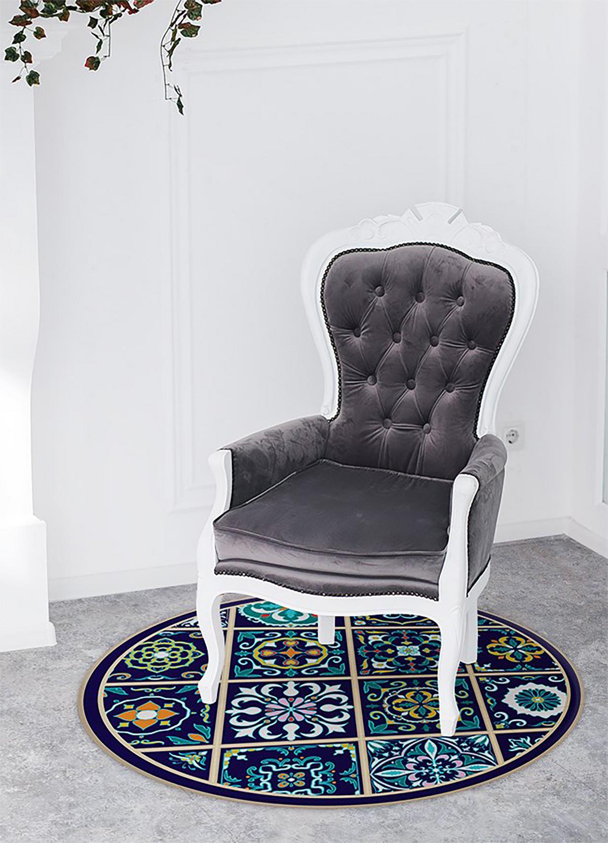 VINYL TEPPICH Ø120 cm Portugiesische Fliesen - Dunkelblau, Kunststoff (120/120cm) - TULUP