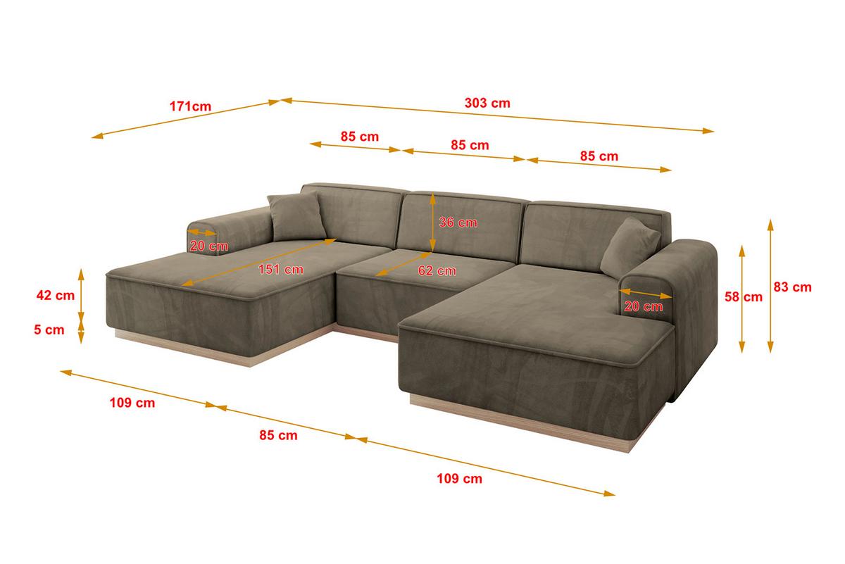 WOHNLANDSCHAFT IREA-U1 - 303x171x83 cm Braun - Braun, Holzwerkstoff/Textil (303/83/171cm) - ALTDECOR