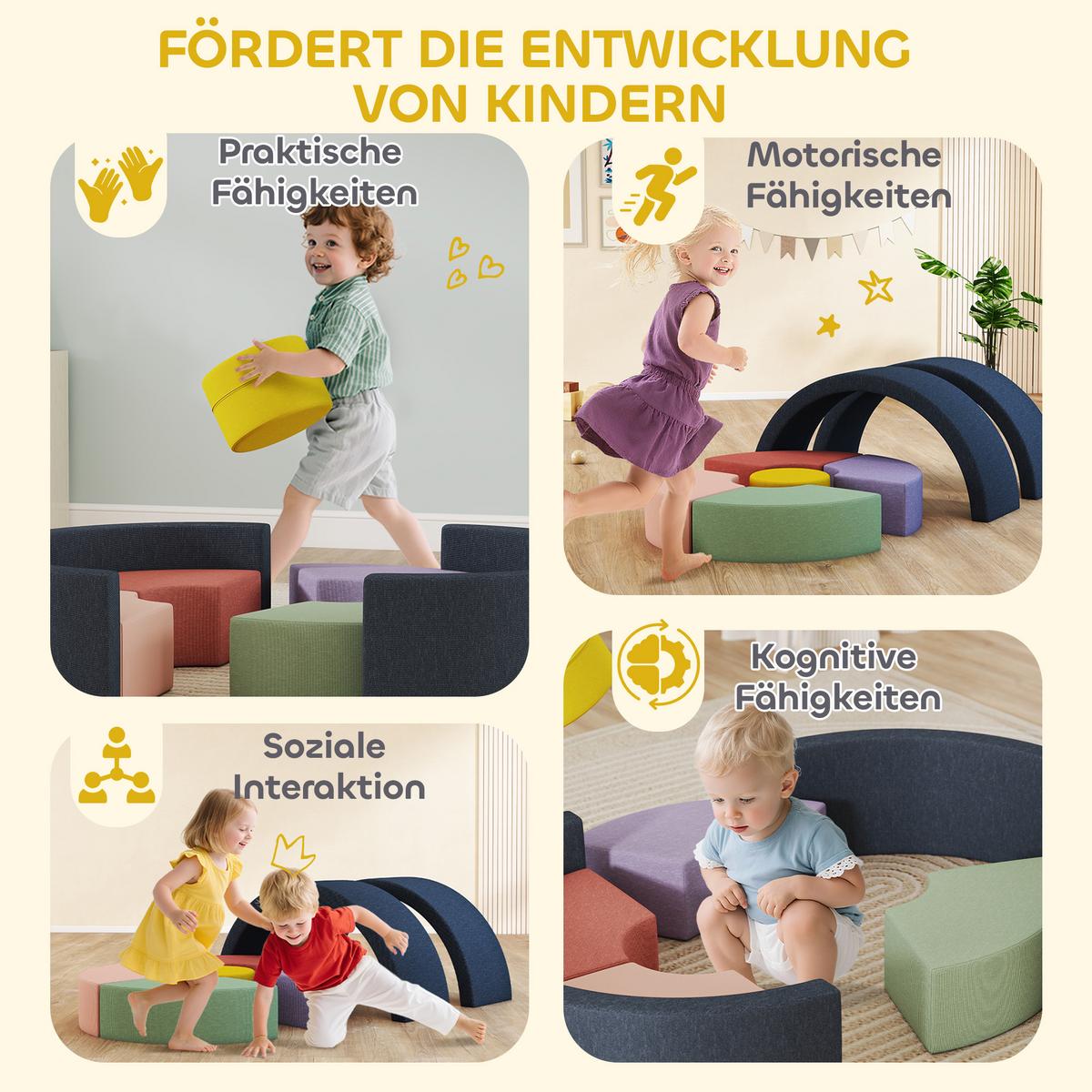 SCHAUMSTOFF-BAUSTEINE 7er-Set Kinder Softbausteine mit Cord-Optik - Multicolor, Textil (107/107cm) - AIYAPLAY