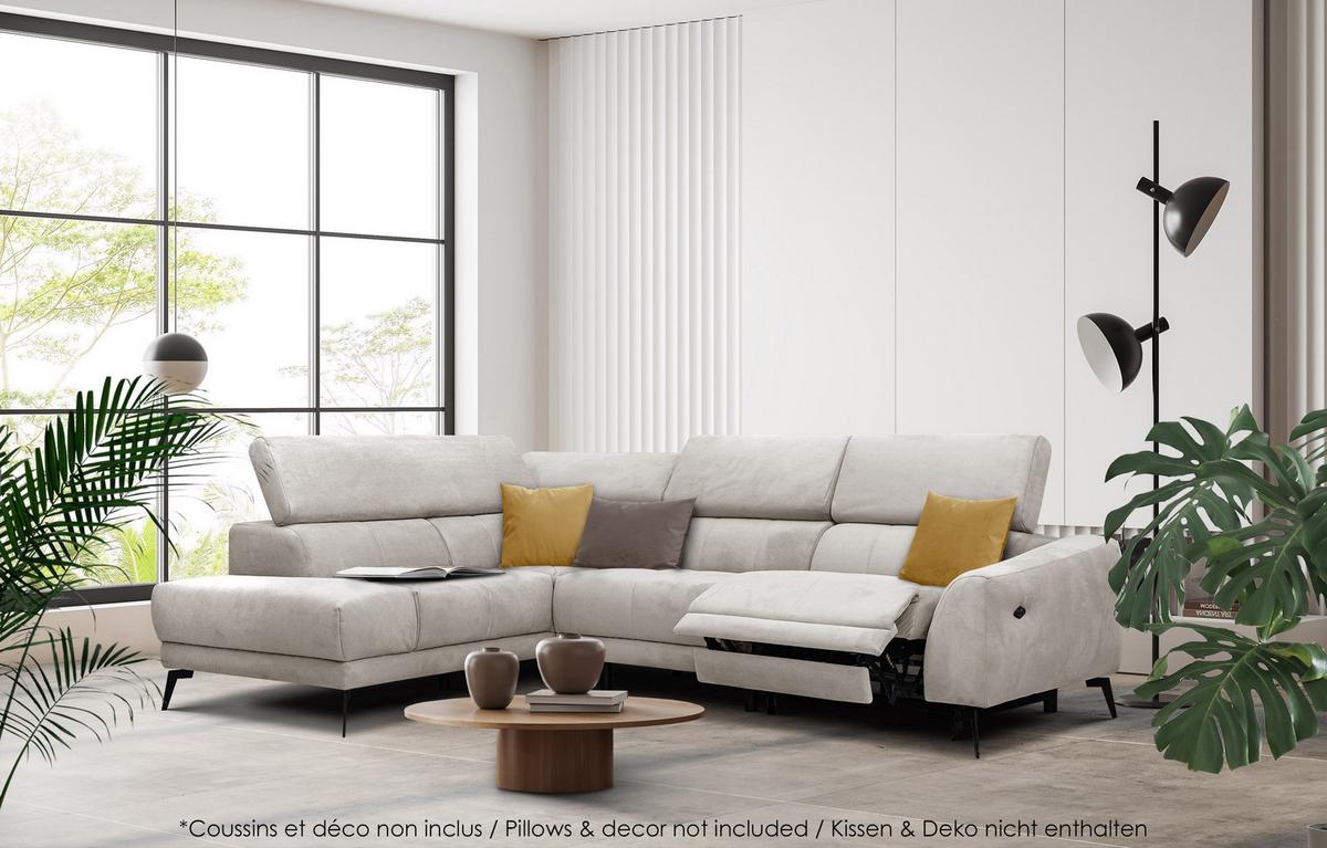 ECKSOFA LARS 5-Sitzer, 1 Relax, verstellbare Kopfstützen, beige - Beige/Schwarz, Holzwerkstoff/Textil (284/201cm) - Wozimo