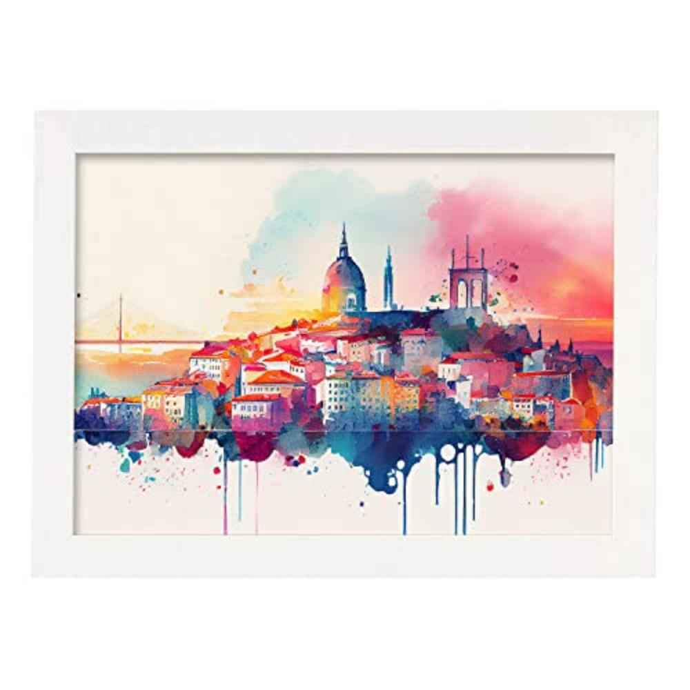 POSTER Lissabon 2 Im Aquarell-Stil. A4 Weißer Rahmen - Weiß, Papier (29.7/5/21cm) - Nacnic