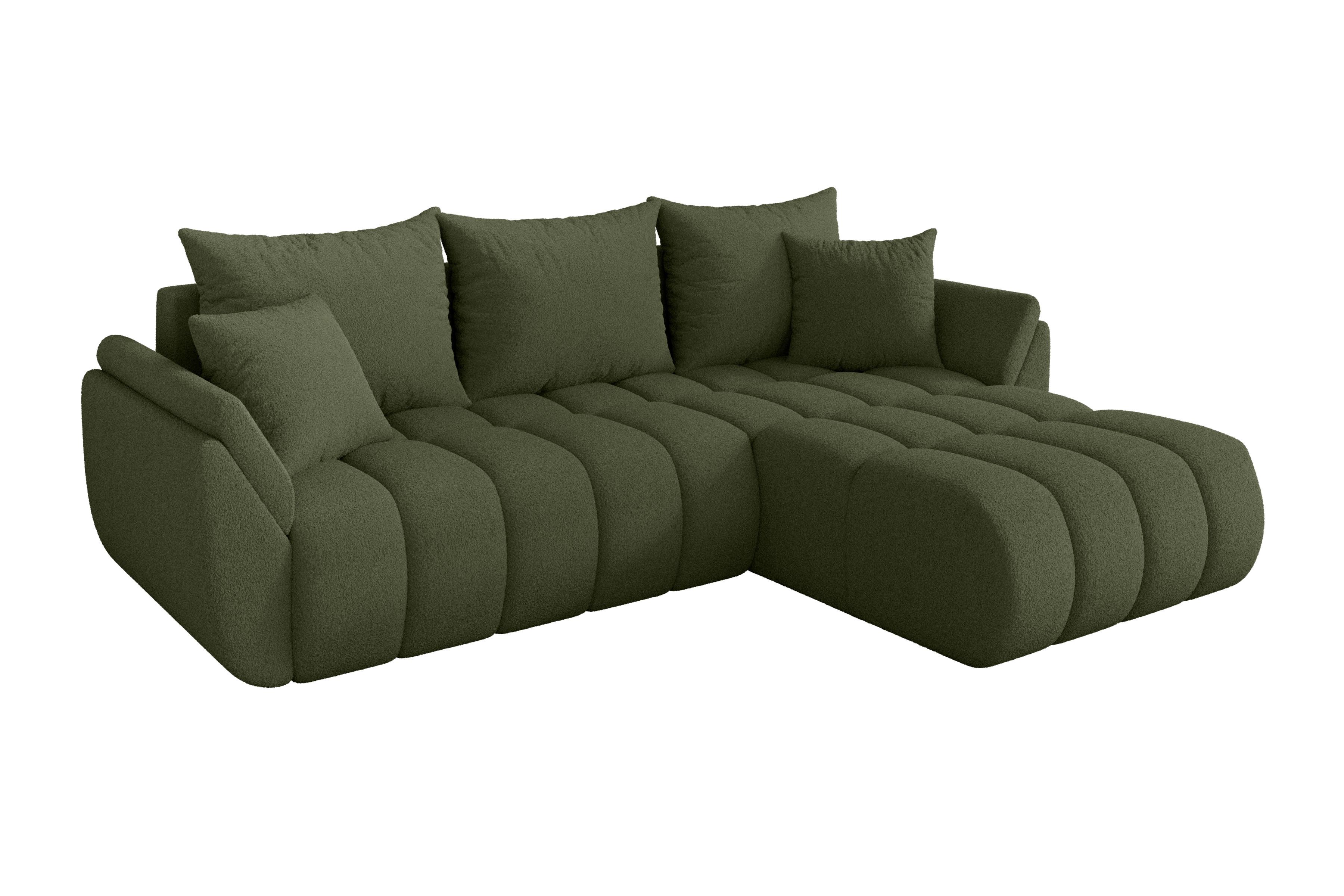 ECKSOFA mit Schlaffunktion Ottomane Rechts TOKO-L-v1 277x194x86 Grün Bouclé - Schwarz/Olivgrün, Holzwerkstoff/Kunststoff (277/194cm) - ALTDECOR