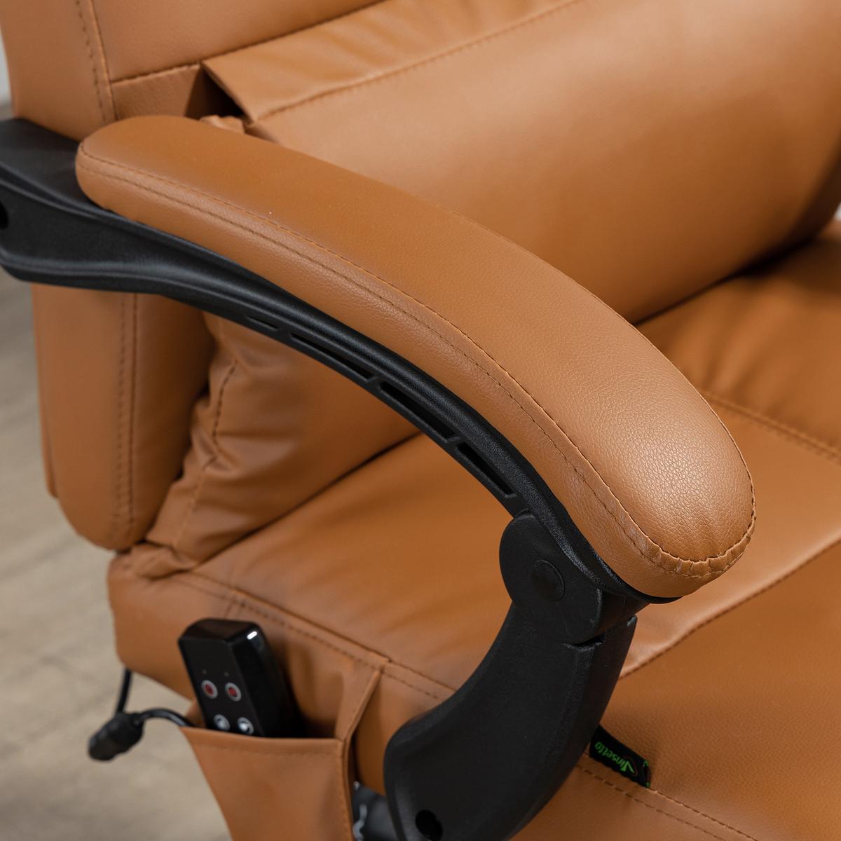 BÜROSTUHL mit Massagefunktion, Ergonomisch Schreibtischstuhl mit Liegefunktion - Braun, Leder (67/122/66cm) - Vinsetto