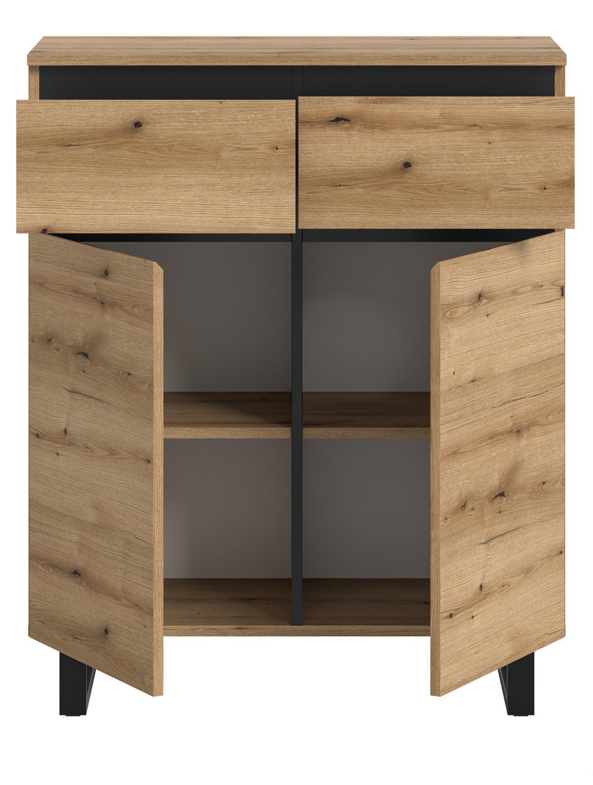 KOMMODE Evoke Eiche, schwarz, Highboard 80 x 99 cm mit Vollauszug und Soft-Close - Eichefarben/Schwarz, Holzwerkstoff/Metall (80/99/36cm) - Inn.Furn