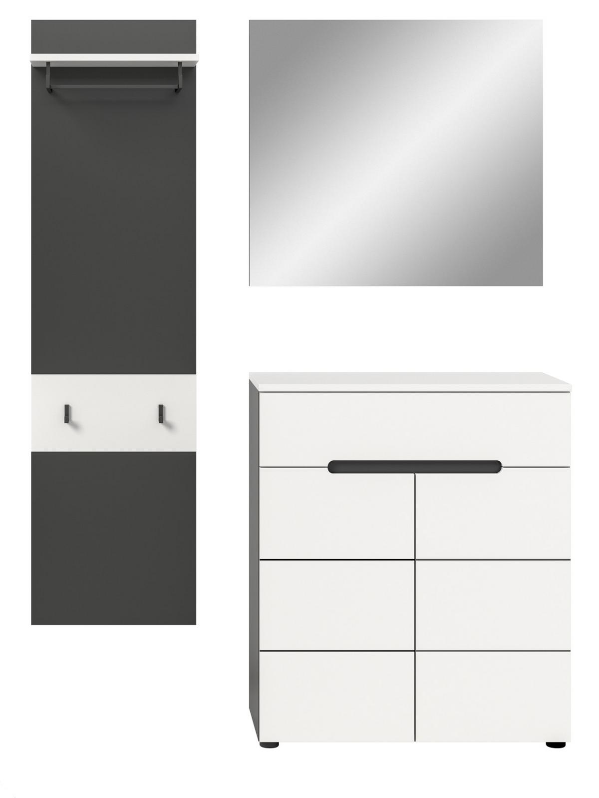 GARDEROBEN-SET 3-teilig in weiß, grau 140 cm mit Soft-Close, Cooper - Schwarz/Weiß, Glas/Holzwerkstoff (140/190/37cm) - Inn.Furn