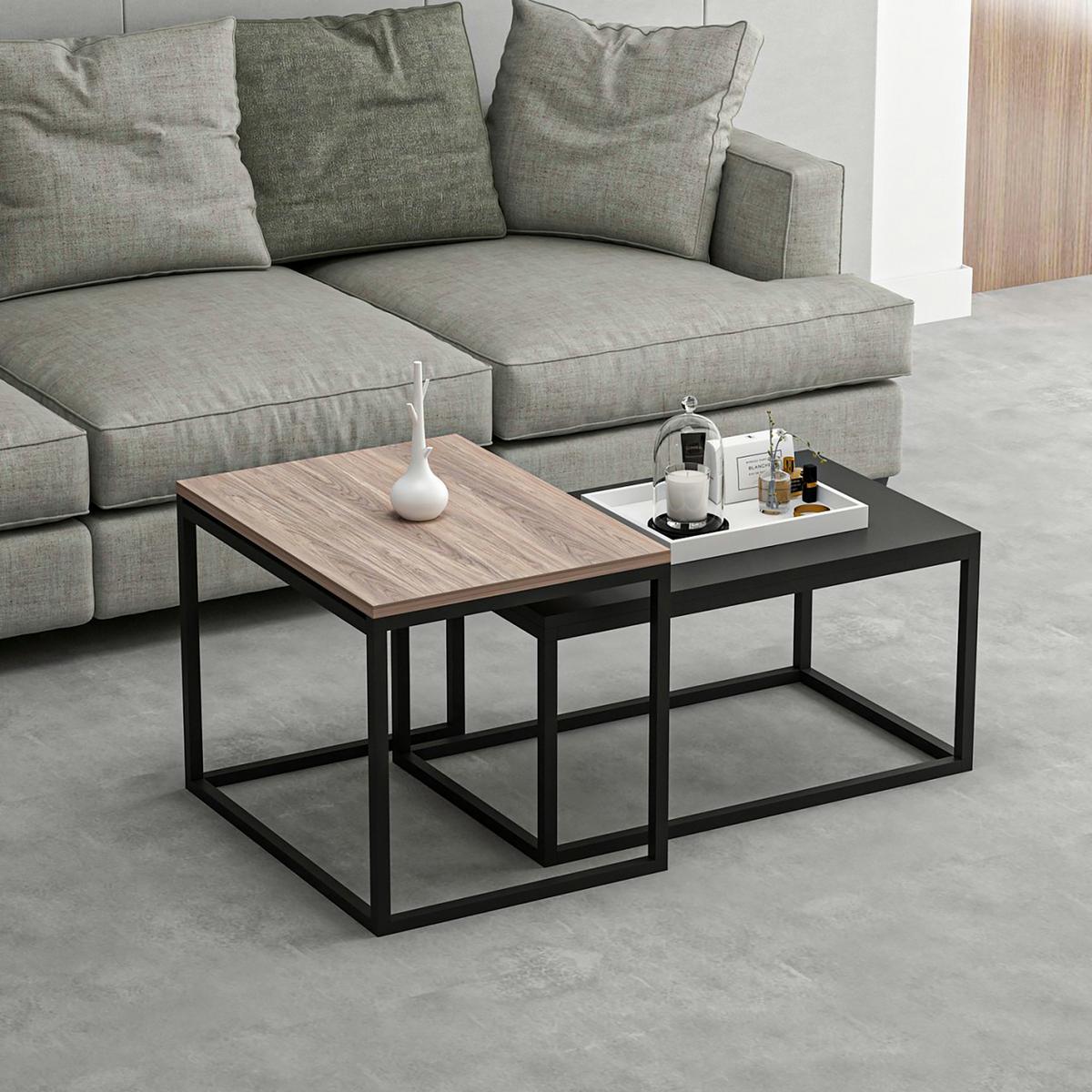 SATZTISCH Aabenraa 60/45/47 - Eichefarben, Metall (45/60/47cm) - [en.casa]